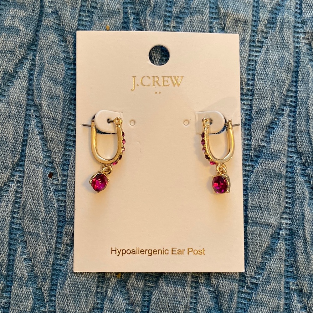 J. Crew Pavé charm earrings bright amethyst pink new nwt
